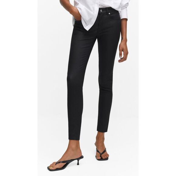 Mango Women’s Sz 10 Black Waxed Push-Up Low Waist Tight Fit Skinny Jeans - Picture 11 of 11